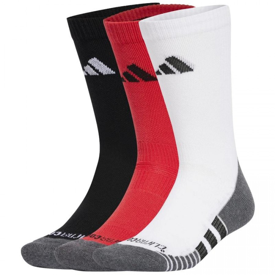 Adidas Cushioned Crew Socks Red Black White 3 Pairs  Offer + Cheap
