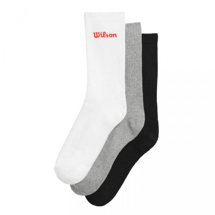 Calcetines Wilson Crew Blanco Gris Negro 3 Pares  Oferta + Barato