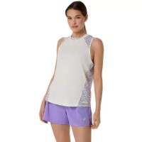 Camiseta Asics Padel Court Print Crema Purpura Mujer