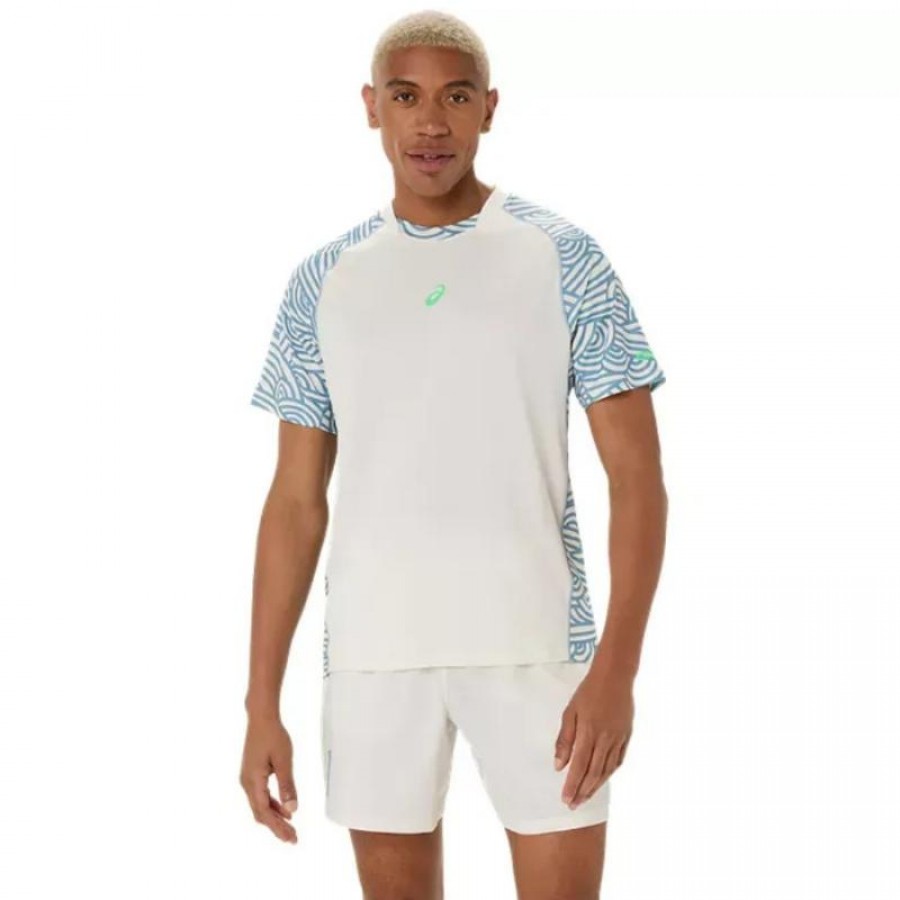 Camiseta Asics Padel Court Print SS Top Cream Blue