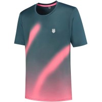 Camiseta Kswiss Hypercourt Print Crew 5 Verde Petroleo Rosa  Oferta + Barato