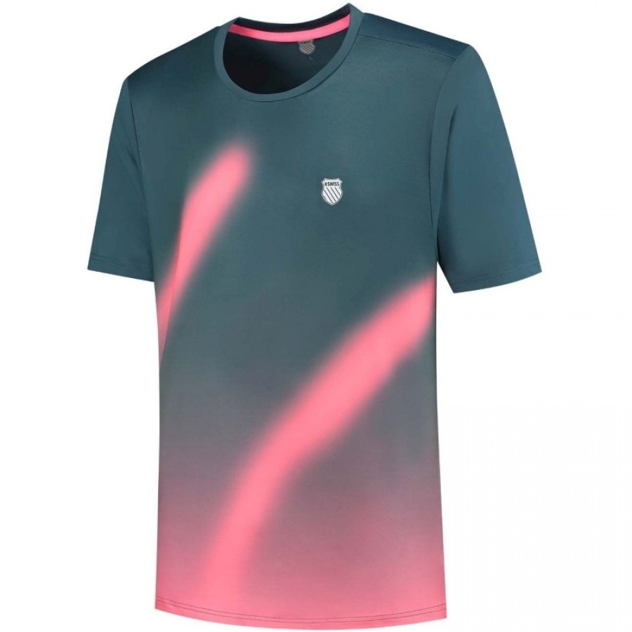 Camiseta Kswiss Hypercourt Print Crew 5 Verde Petroleo Rosa  Oferta + Barato