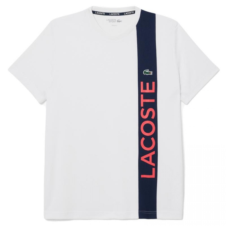 Camiseta Lacoste Sport Ultra Dry Branca Azul Marinho  Oferta + Barato