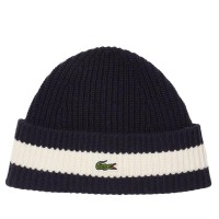 Lacoste Bonnet en laine bleu marine blanc  Offre - Pas cher