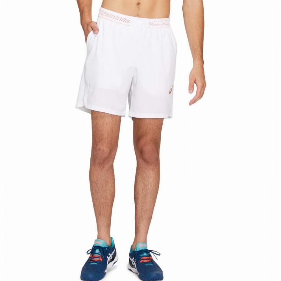 Asics Tennis 7In Bright White Red Shorts  Offer + Cheap