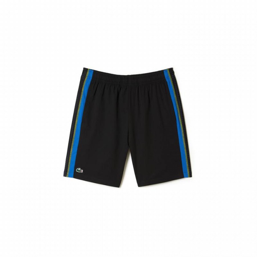 Short Lacoste Sport Negro Amarillo  Oferta + Barato